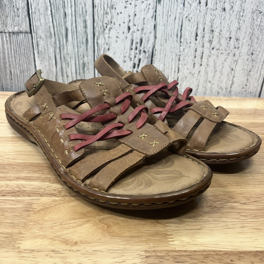 Born Leather Strappy Sandals‎ Womens 10 Light Brown Red